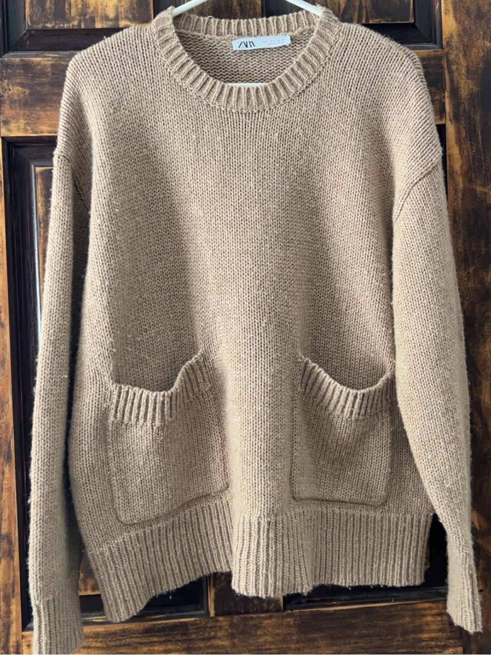 Zara Camel/Tan Oversized Pocket Knit Sweater